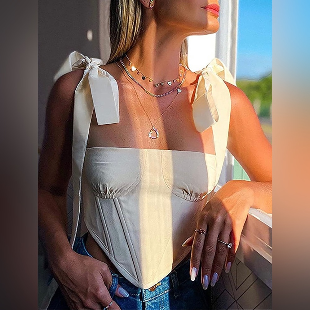 AVANOVA BUSTIER CROP STRAPPY SHOULDER TIE TOP